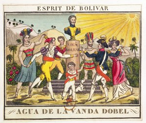 Etiket til lavendelvand, der fremkalder Bolivars ånd, ca. 1830 (farvegravering) af French School