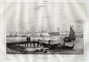 Landingsplads for Lido af Venedig - Indgravering fra "" Det maleriske Italien"" af M. de Norvins, Ch. Nodier 1834-1836. af French School