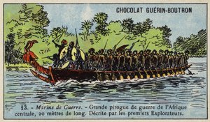 Stor centralafrikansk krigskano (chromolitho) af French School