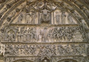 Sidste dom, tympanon på den centrale portal af vestfacaden, 1200-tallet af French School