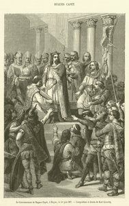 Kroningen af ​​Hugues Capet, i Noyon, 1. juni 987 (gravering) af French School