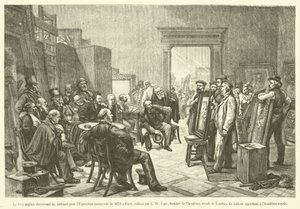 Den engelske jury, der udvælger malerierne til verdensudstillingen i 1878 i Paris (gravering) af French School