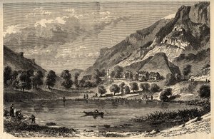Le Lauzet-Ubaye - Le lac du Lauzet - kommune i departementet Alpes-de-Haute-Provence i det sydøstlige Frankrig - indgravering i "" PATRIE"" - PECTUREQUIREQUE BESKRIVELSE AF FRANKRIG I 6 BIND AF LUCIEN HUARD - slutningen af ​​1800-tallet af French School