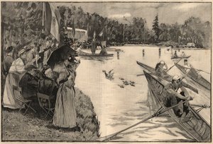 Le Lendit de Paris: skoleregater ved den store lac du bois de Boulogne - Indgravering fra 1894 efter tegning af hr. Lunel af French School