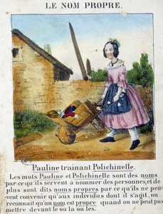 Le Nom Proper (ein Mädchen, das ihre Spielsachen trägt) - aus „La grammaire en images“ von French School