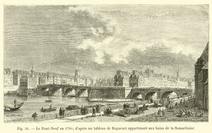 Pont-Neuf i 1760, efter et maleri af Raguenet tilhørende Samaritaine-badene af French School