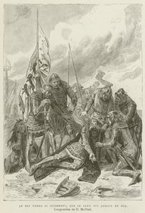 Kongen faldt så hårdt, at blodet sprang ud af hans næse (gravering) af French School