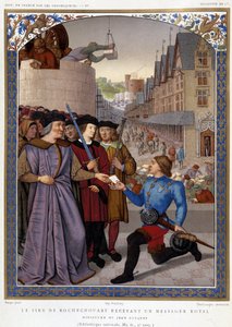 Herren af ​​Rochechouart modtager en kongelig budbringer. efter Fouquet, i "Les Chroniqueurs de l