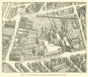 Templet, i 1734; faksimile af Turgots plan af French School