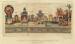 Teatret Ou Fut Jouee La Passion i Valenciennes i 1547 (farve litho) af French School