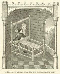 Væveren, miniature fra en bibel fra slutningen af ​​det fjortende århundrede (gravering) af French School