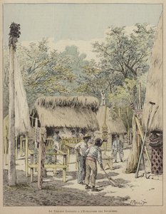 Canaque Village ved Esplanade des Invalides (farvet gravering) af French School