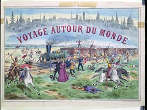 Le Voyage Autour du Monde, cover af en æske til et spil baseret på Around the World in 80 Days af Jules Verne (1828-1905) af French School