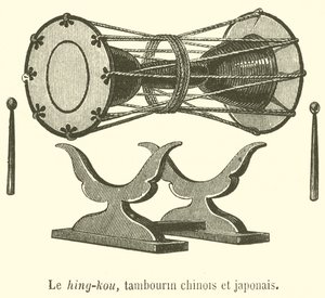 Hing-kou, kinesisk og japansk tamburin (gravering) af French School