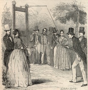 Duespillet i Mabille-haven i Paris i det 19. århundrede - Indgravering i "" Tableau-de-Paris"" af Edmond Texier 1852 af French School