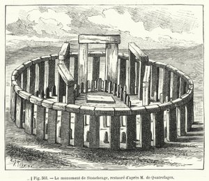 Stonehenges monument, restaureret efter M de Quatrefages (gravering) af French School