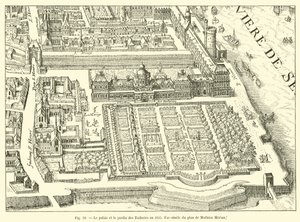 Tuileriernes palads og have i 1615, faksimile af planen af ​​Mathieu Merian af French School
