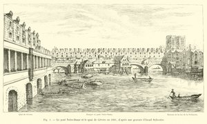 Notre-Dame-broen og Quai de Gesvres i 1660, efter en gravering af Israel Sylvestre af French School