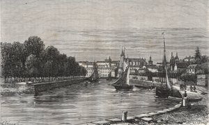 Le port de Vannes (Morbihan, Frankrig)// Vannes havn (Morbihan, Frankrig) - indgravering i "La France illustrée: geographie, histoire, administrationstatistique" af V.-A. Malt brun. 1884 af French School