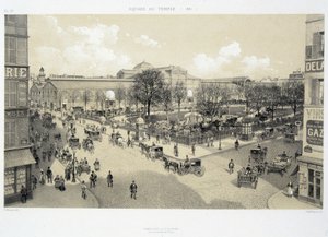 Le square du temple en 1881 - i "Paris gennem tiderne: le temple et la rue Royale", slutningen af det 19. århundrede af French School