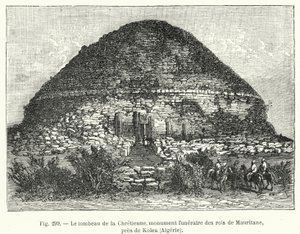 Chretiennes grav, begravelsesmonument for kongerne af Mauritane, nær Kolea, Algeriet (gravering) af French School