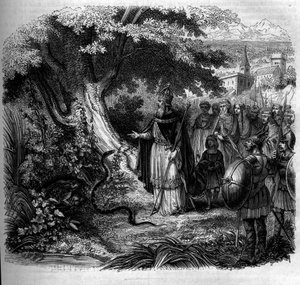 Legenden om Karl den Store og slangen: kejseren foran slangens rede besat af en tudse. Stik fra 1852. af French School