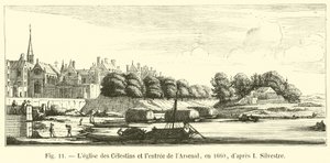 Celestins kirken og indgangen til Arsenalet, i 1660, efter I Silvestre af French School