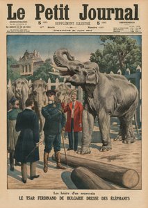 Fritid for en suveræn, zar Ferdinand I af Bulgarien, der tæmmer elefanter, illustration på forsiden fra 