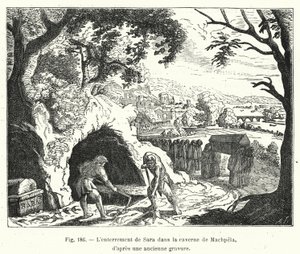 Begravelsen af ​​Sara i hulen Machpela, fra en gammel gravering (gravering) af French School