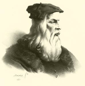Leonardo Da Vinci, portræt (gravering) af French School