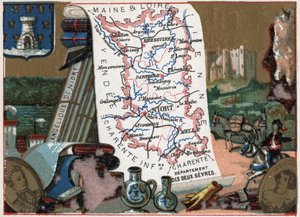 Les Deux Sevres (Deux-Sevres, 79), Poitou Charente (Poitou-Charente), Frankrig. Niorts engle. Serie om de franske departementer. Chromolithography (Chromo) "" den geografiske tråd"", ca. 1920. Privat samling. af French School