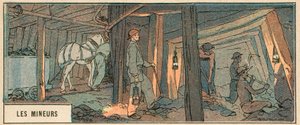 Minearbejderne (farve litho) af French School
