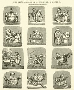 The Misericords of Saint-Spire, ved Corbeil (gravering) af French School