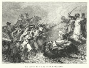 De værnepligtige fra 1813 i slaget ved Weissenfels (stik) af French School