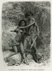 Les fugitives aborigenes, stik efter en tegning af D.Maillart, til at illustrere historien seks måneder i Australien, af Desire Charnay, en missionsopgave fra Ministeriet for Offentlig Uddannelse, i 1878, udgivet i tour du monde, under ledelse af af French School