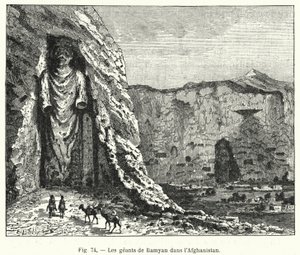 Bamiyan-giganterne i Afghanistan (gravering) af French School