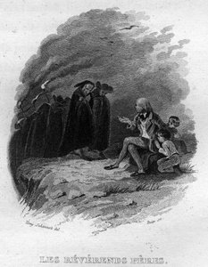 De ærværdige fædre Chanson de Beranger i ""Oeuvres completes"" (1834) af Pierre Jean de Beranger (1780-1857), fransk digter og sangskriver. af French School