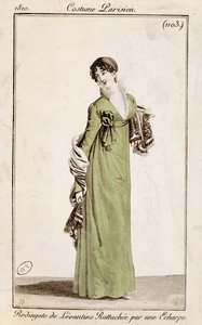 Levantinsk frakke fastgjort af et tørklæde, modetallerken fra Costume Parisien, 1810 af French School