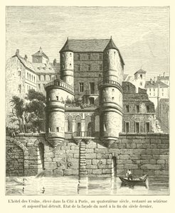 Hôtel des Ursins, bygget i Cité i Paris i det fjortende århundrede, restaureret i det sekstende og nu ødelagt, tilstand af nordfacaden i slutningen af ​​forrige århundrede af French School