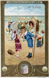Liebig chromolithography serie "Beach Game" af børn. sd. 19. århundrede af French School