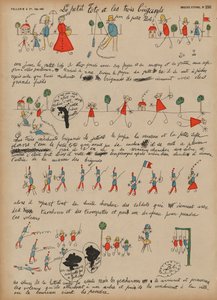 Lille Toto og de tre soldater (farvet gravering) af French School