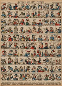 Lotteri på hundrede figurer (farvet gravering) af French School