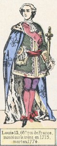 Ludvig 15, 66. konge af Frankrig, besteg tronen i 1715, døde i 1774 (farvestik) af French School