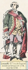 Ludvig 16, 67. konge af Frankrig, besteg tronen i 1774, døde i 1792 (farvestik) af French School