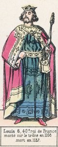 Ludvig 6, 40. konge af Frankrig, besteg tronen i 1108, døde i 1137 (farvestik) af French School