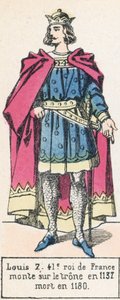 Ludvig 7, 41. konge af Frankrig, besteg tronen i 1137, døde i 1180 (farvet indgravering) af French School