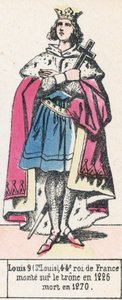 Louis 9 (St. Louis), 44. konge af Frankrig, besteg tronen i 1226, døde i 1270 (farvestik) af French School