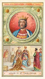 Ludvig III og hans yngre bror Carloman II, fælleskonger af Frankrig, 9. århundrede (chromolitho) af French School