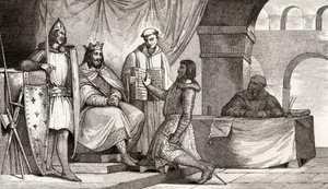 Ludvig II (848-79) modtager en troskabsed fra en adelsmand, fra "Histoire de France" af Colart, udgivet omkring 1840 af French School