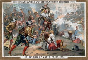 Ludvig II af Bourbon, Prins af Conde (Bourbon-Conde), kendt som Le Grand Conde, ved slaget ved Fribourg i 1644. Kromolitografi af det 19. århundrede. af French School
